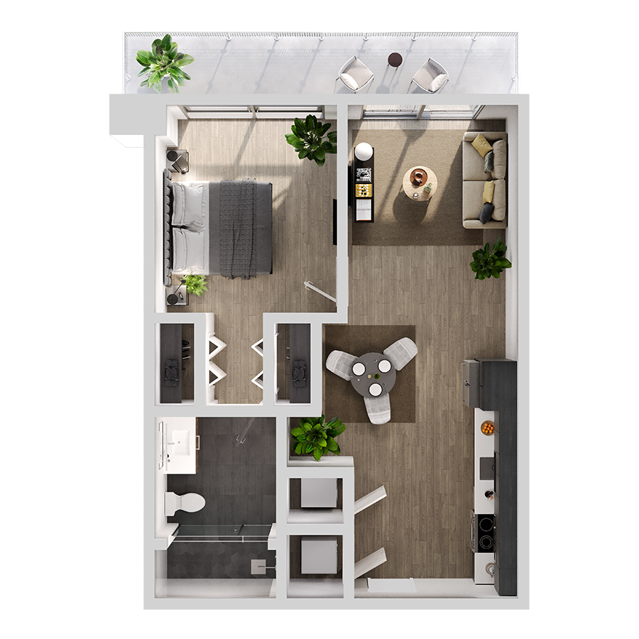 #1609 - 1 bedroom floorplan layout with 1 bathroom and 556 square feet