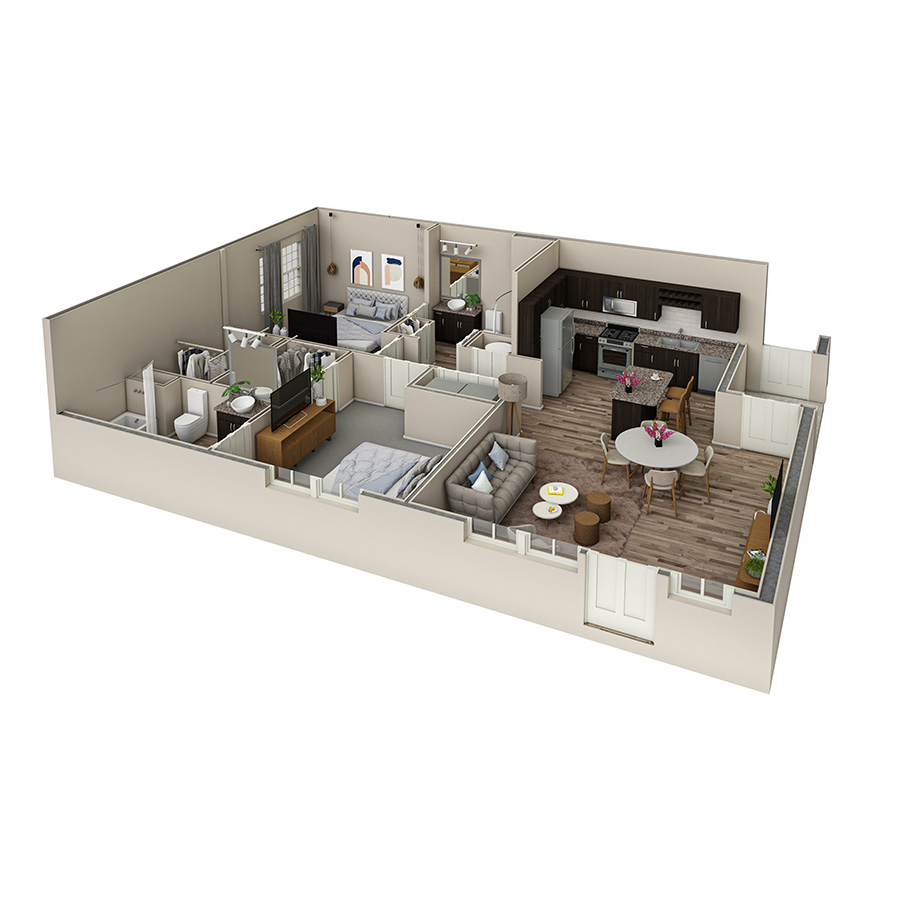 2 BR Vue Courtyard floor plan
