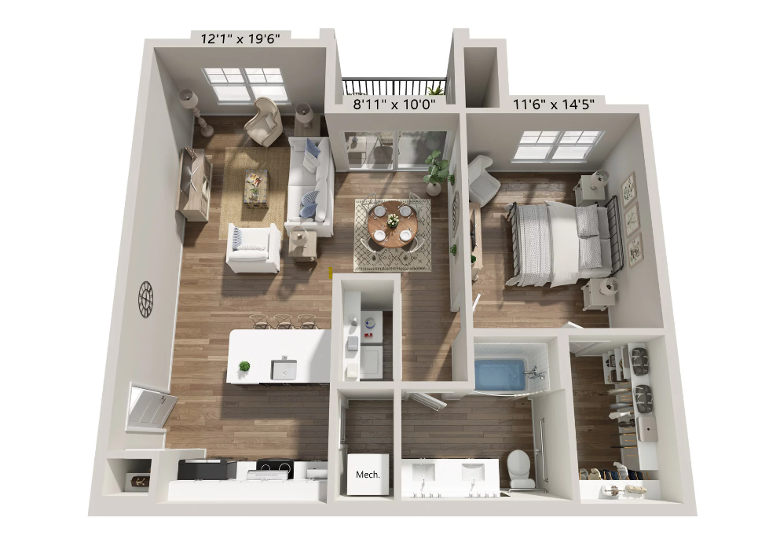 A1-HC- 1X1 floor plan