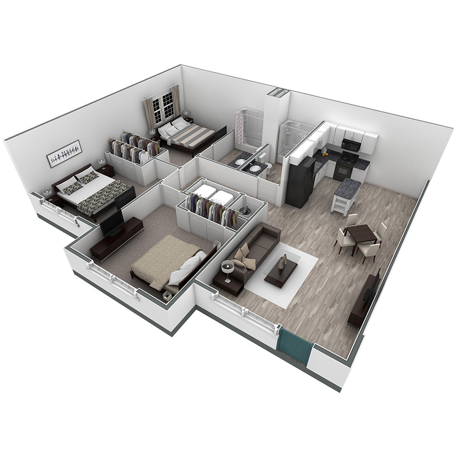 3-2 BR Retreat Courtyard floor plan