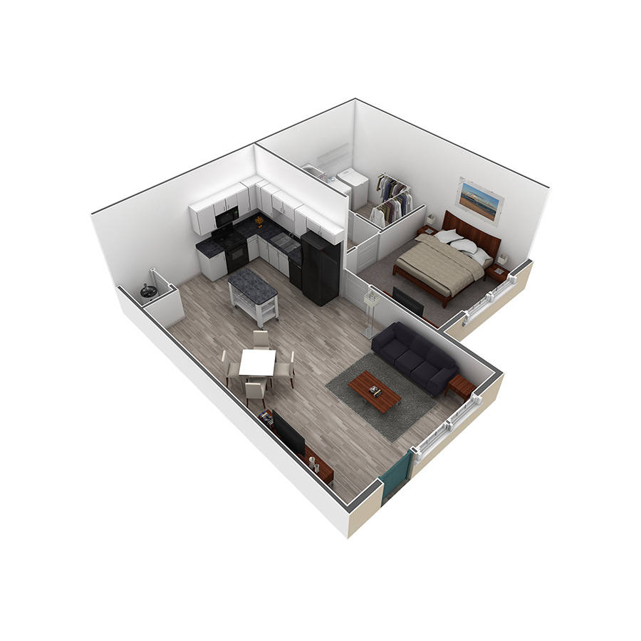 1 BR Retreat Courtyard floor plan