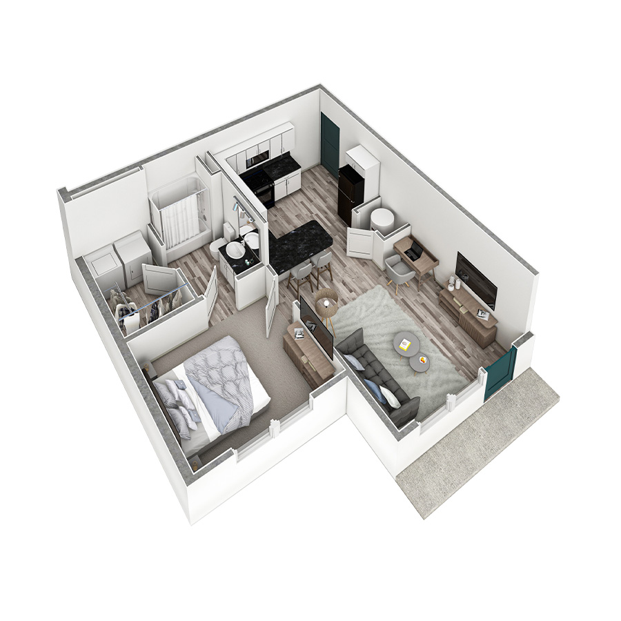 1 BR Premier Horizon Courtyard floor plan