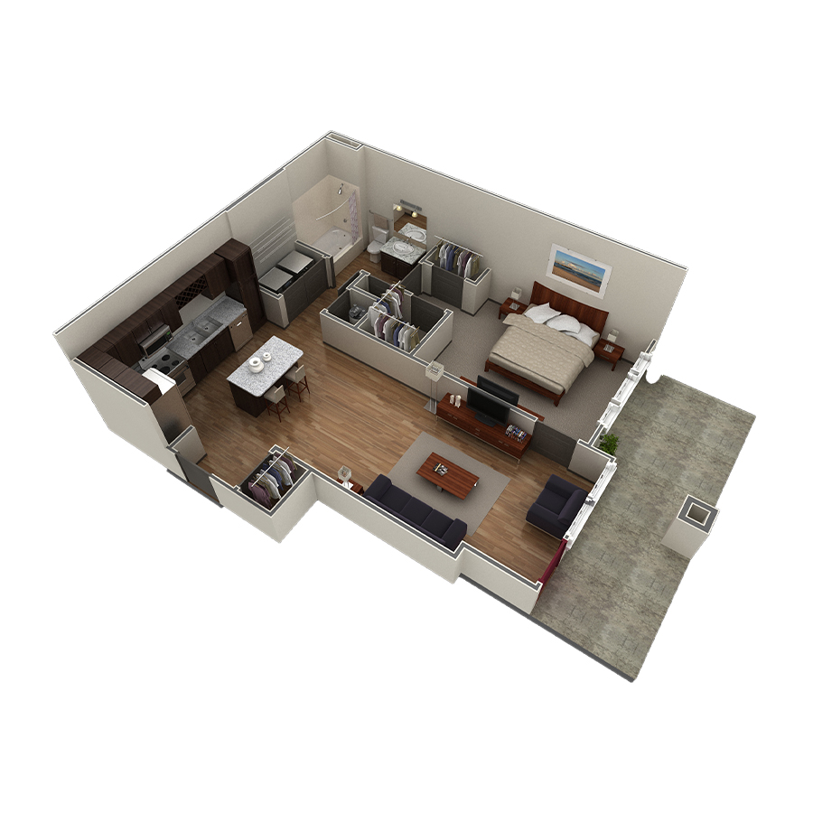 1 BR Designer Courtyard Garage floor plan