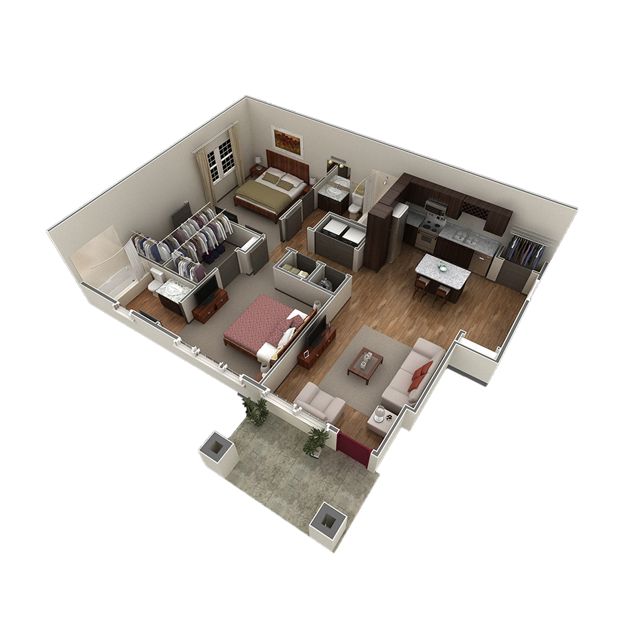 2 BR Designer Courtyard Garage floor plan