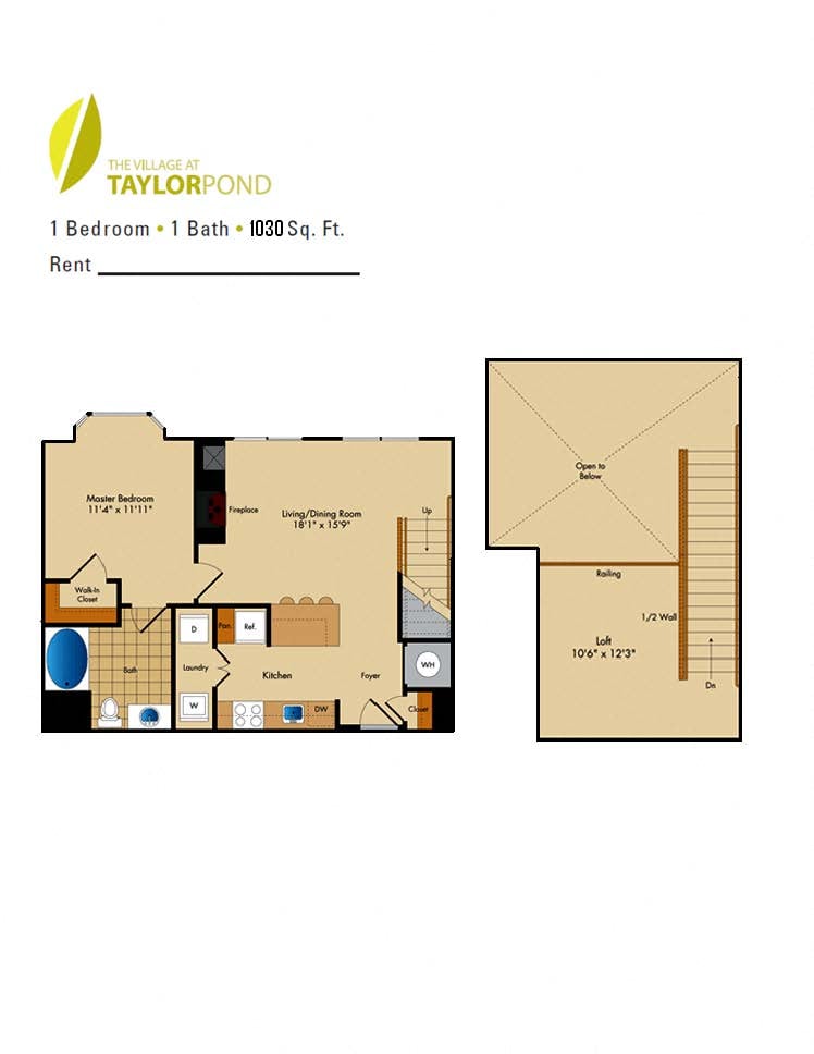 1 Bed 1 Bath w  Loft-AL3 floor plan