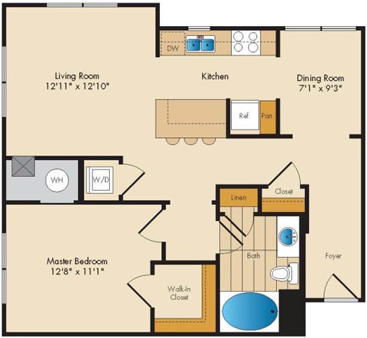 1 Bed 1 Bath-A3 floor plan