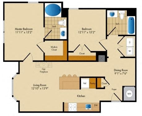 2 Bed 2 Bath-B7 floor plan
