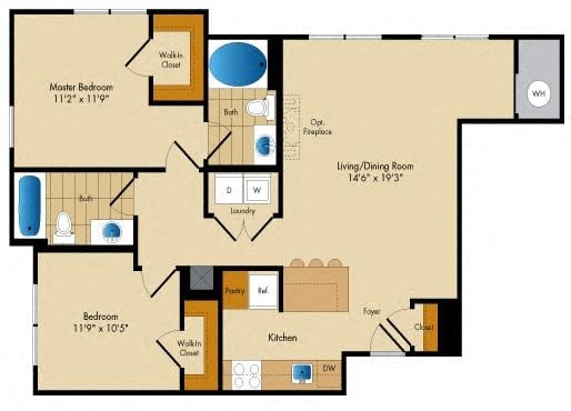2 Bed 2 Bath-B5 floor plan