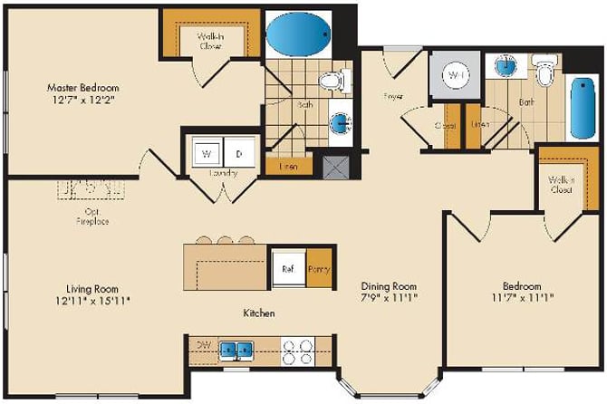 2 Bed 2 Bath-B4 floor plan
