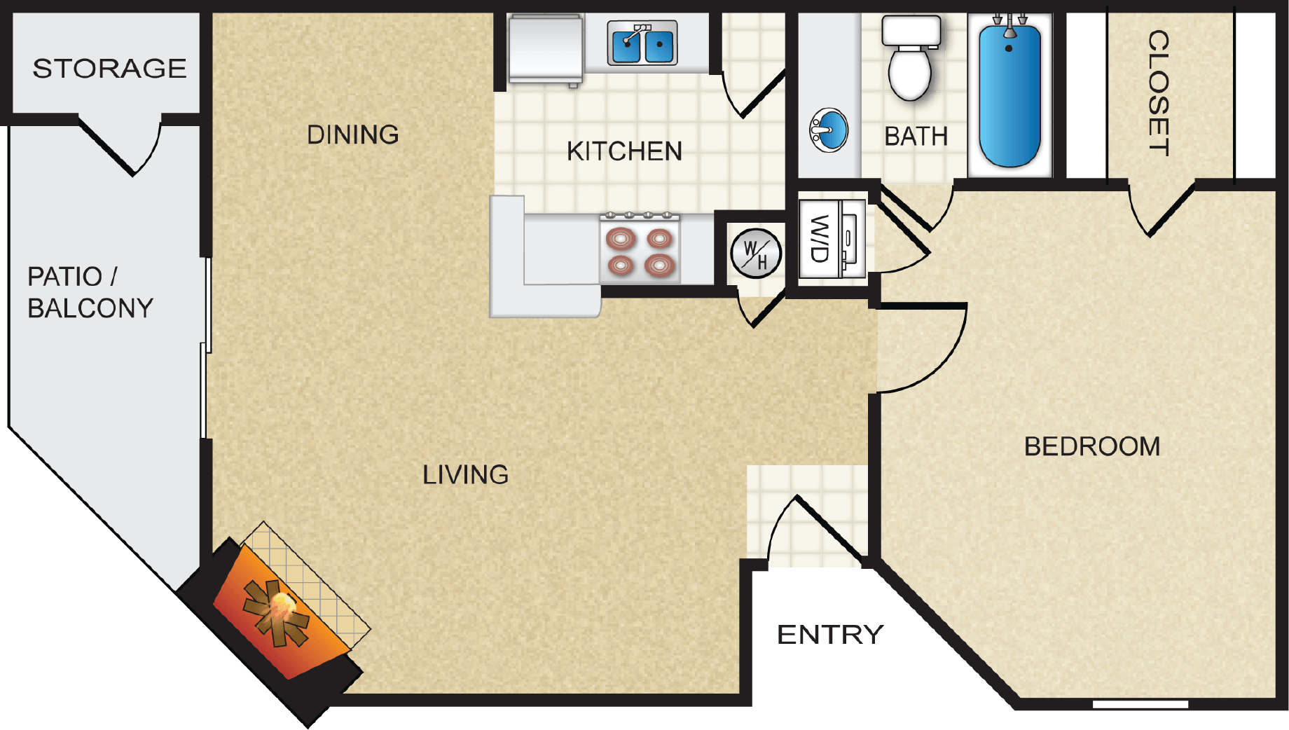 1x1 - 694 sf - A3-D floor plan