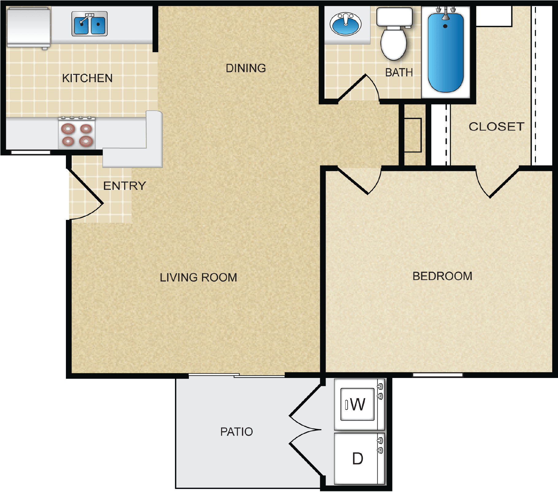 1x1 - 625 sf - A2-D floor plan
