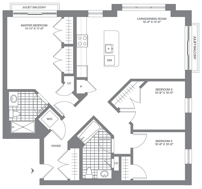 3 Bed/2 Bath floor plan
