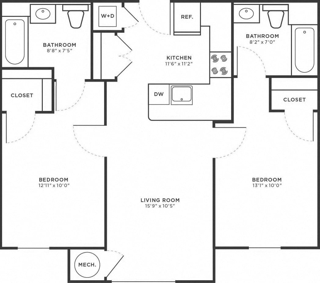 2 Bed/2 Bath-B1 floor plan