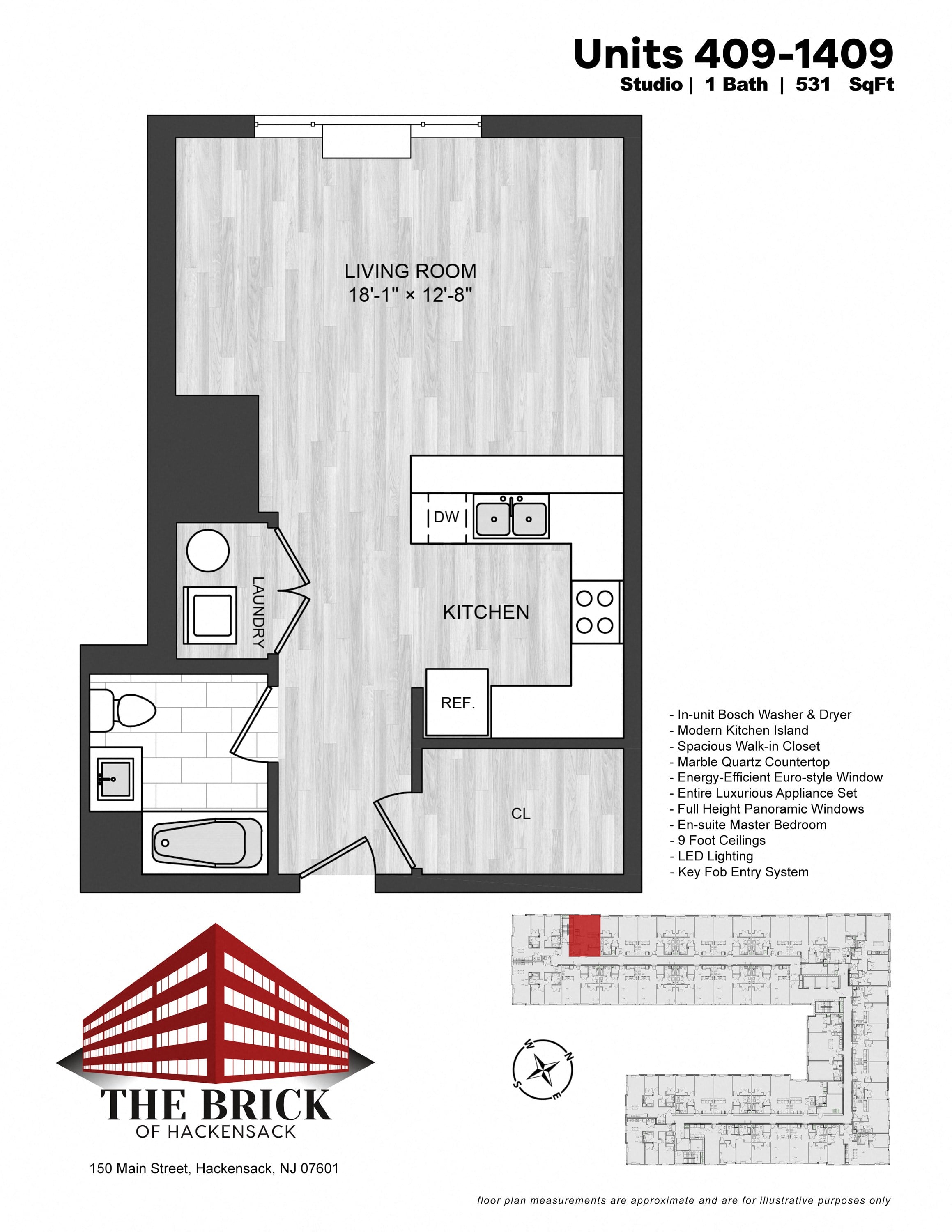 Studio - 531SF floor plan