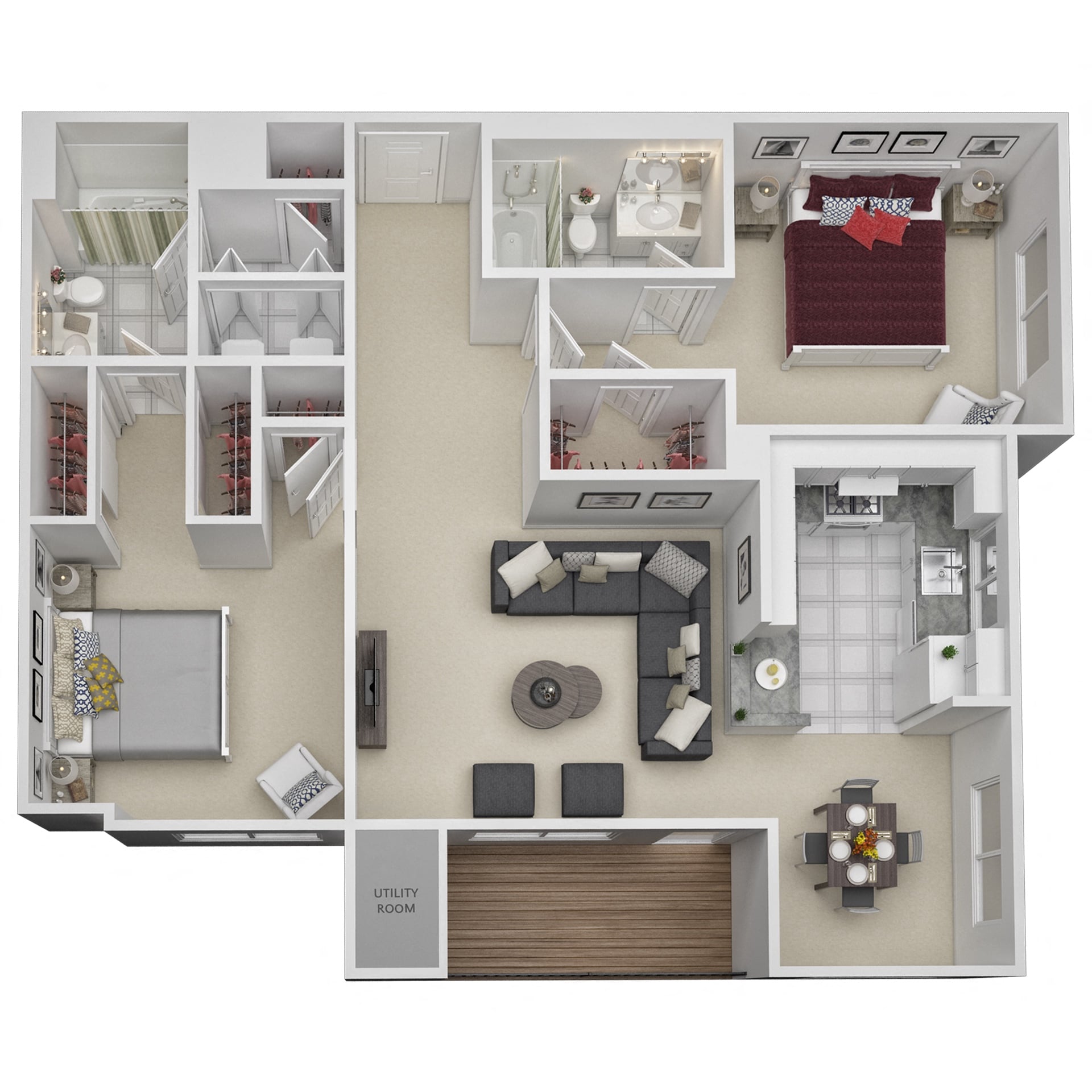 2 Bed 2 Baths - B2 floor plan