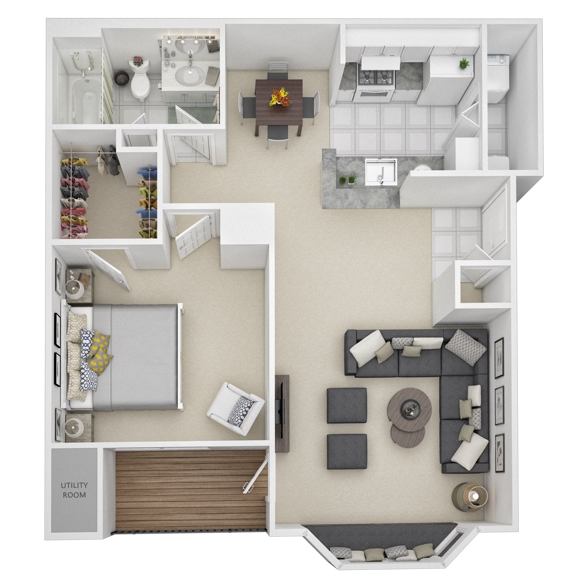 1 Bed 1 Bath - A2 floor plan