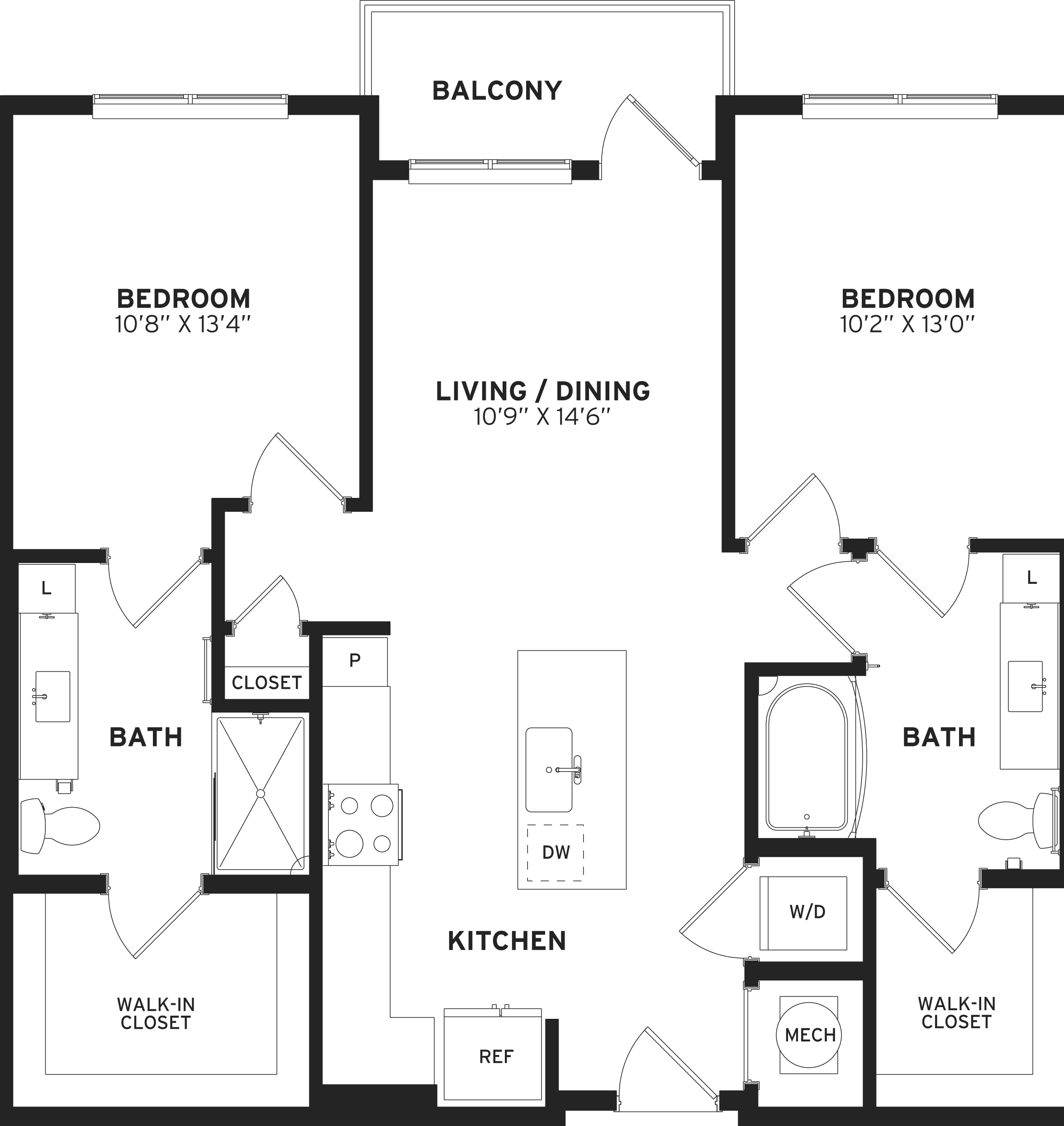 2 Bed/2 Bath-B1 floor plan