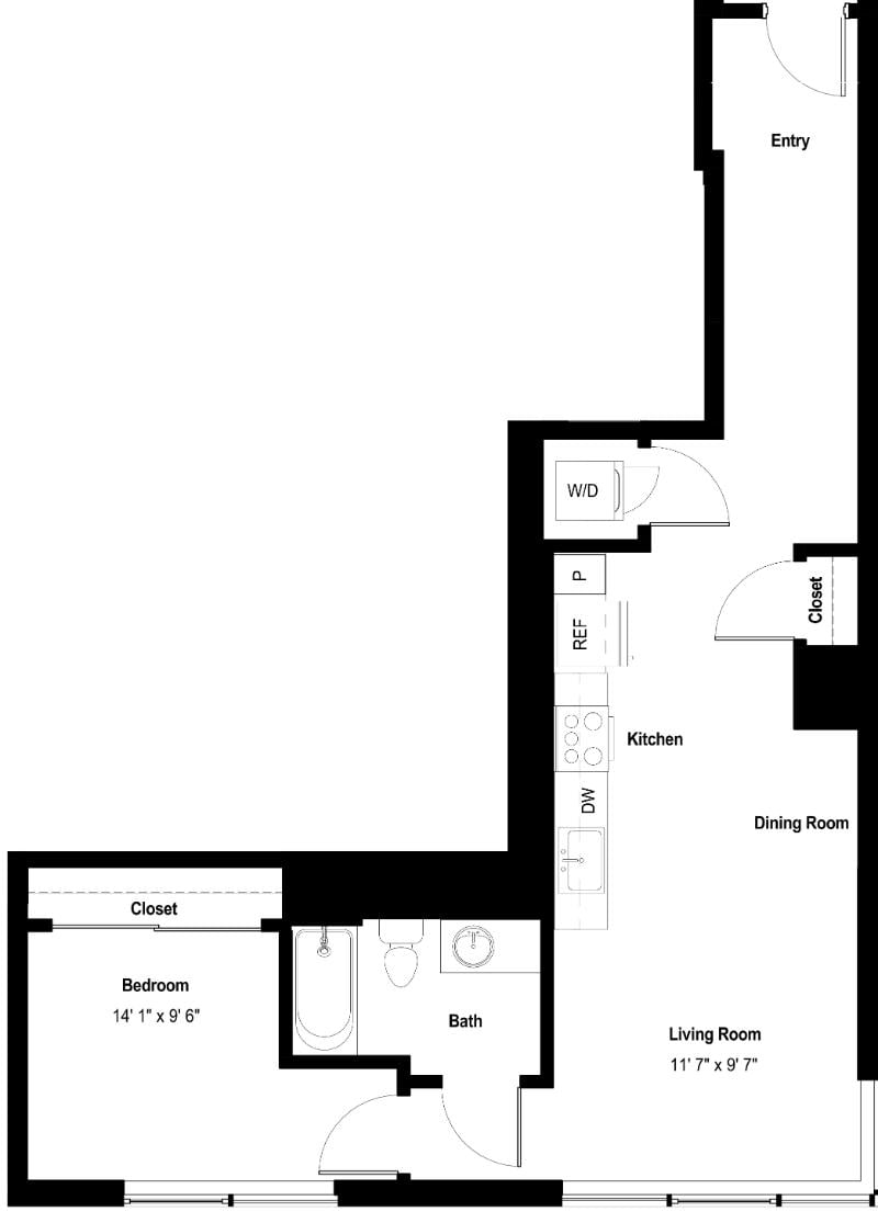 1x1 N floor plan