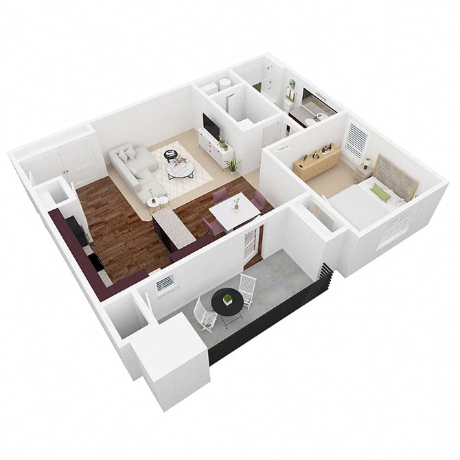 1X1T floor plan