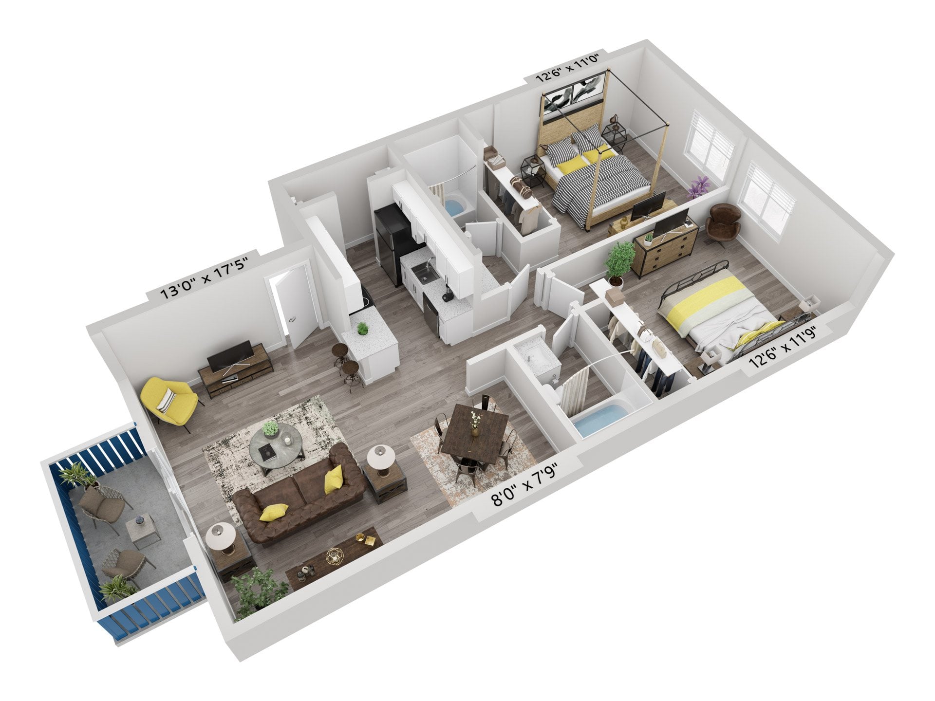 B1 | 2x2 | Small Renovated floor plan
