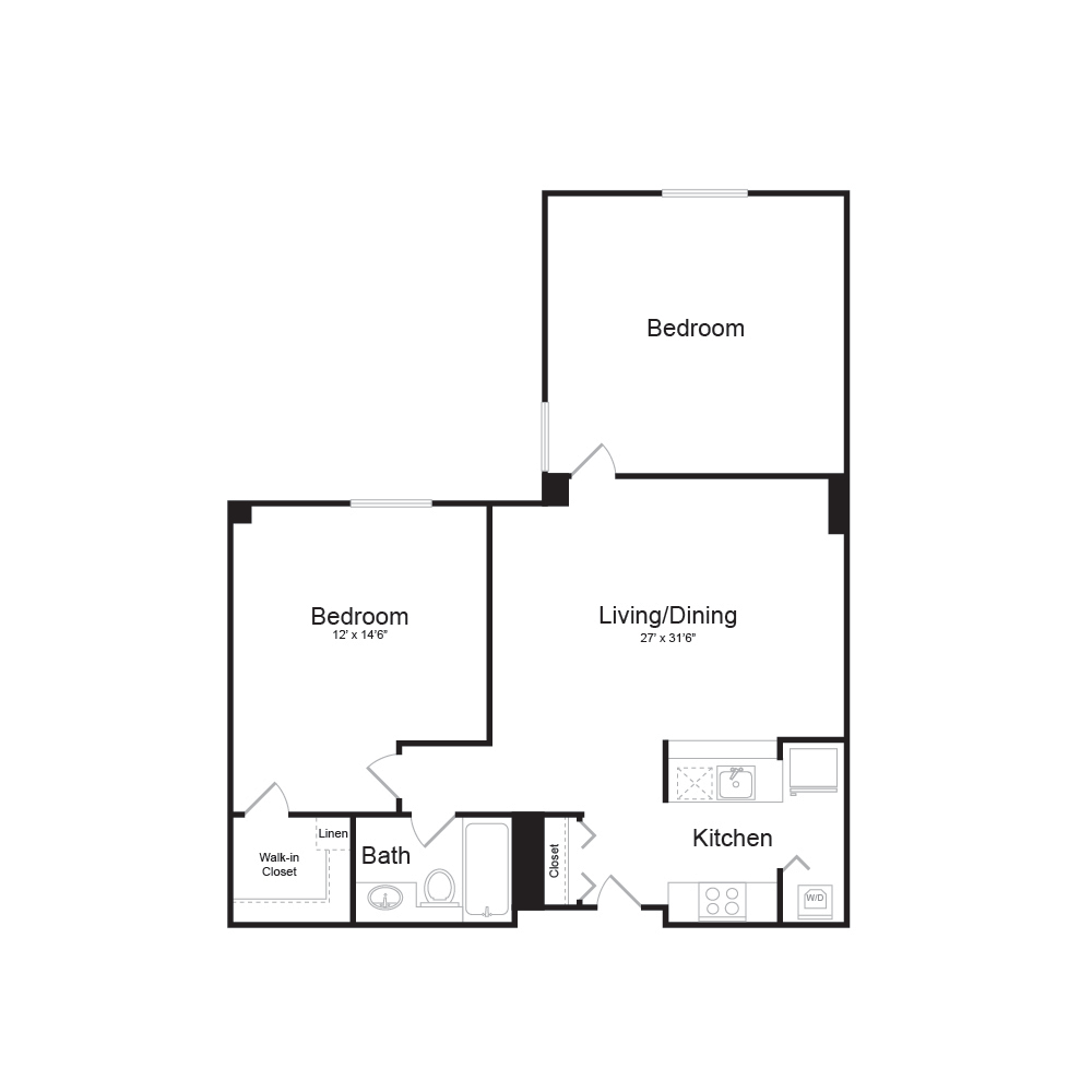 olqb10a | 2 Bed | 1 Bath floor plan