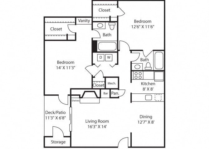 B2R - 1,129 sq. ft. floor plan