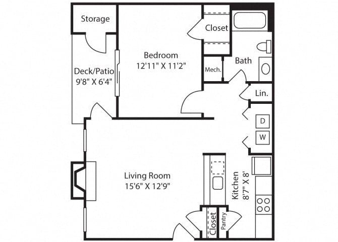 A1AR - 715 sq. ft. floor plan