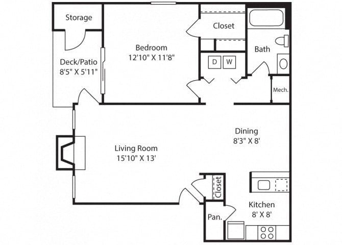 A1BR - 827 sq. ft. floor plan