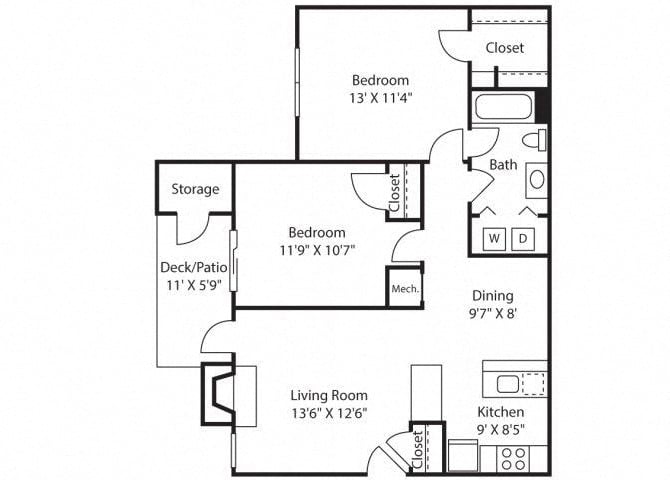 B1R - 950 sq. ft. floor plan