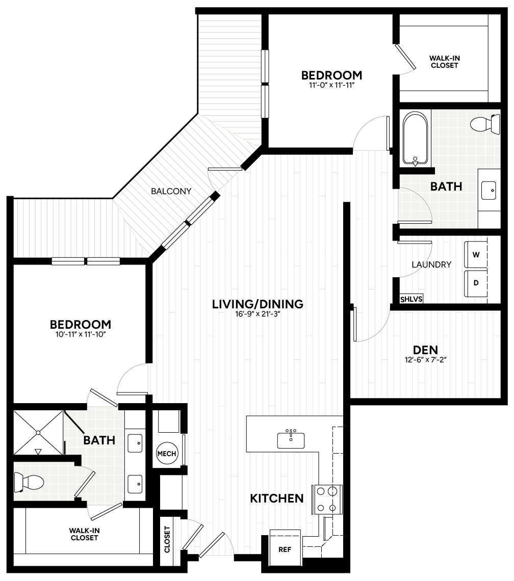 2 Bed/2 Bath Den-B13-A floor plan