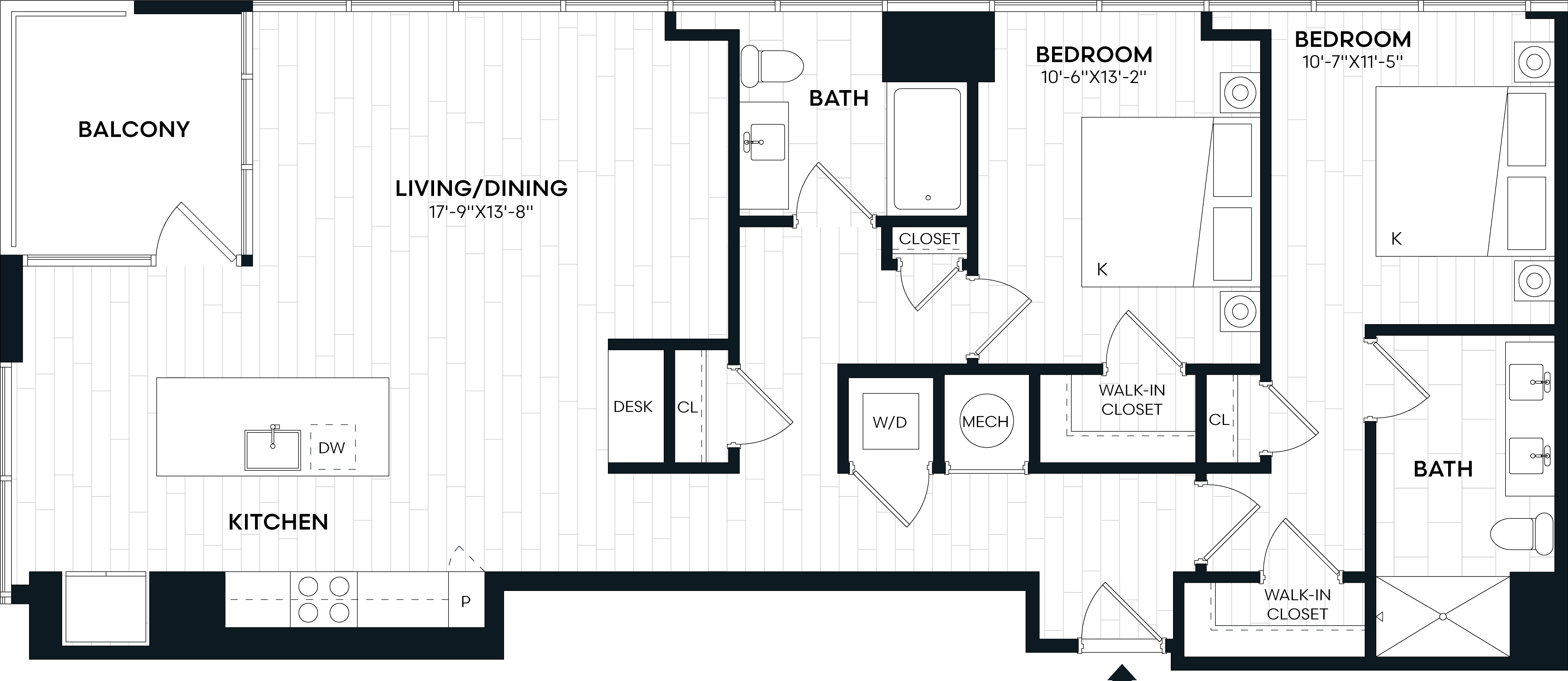 2 Bed/2 Bath-2D floor plan