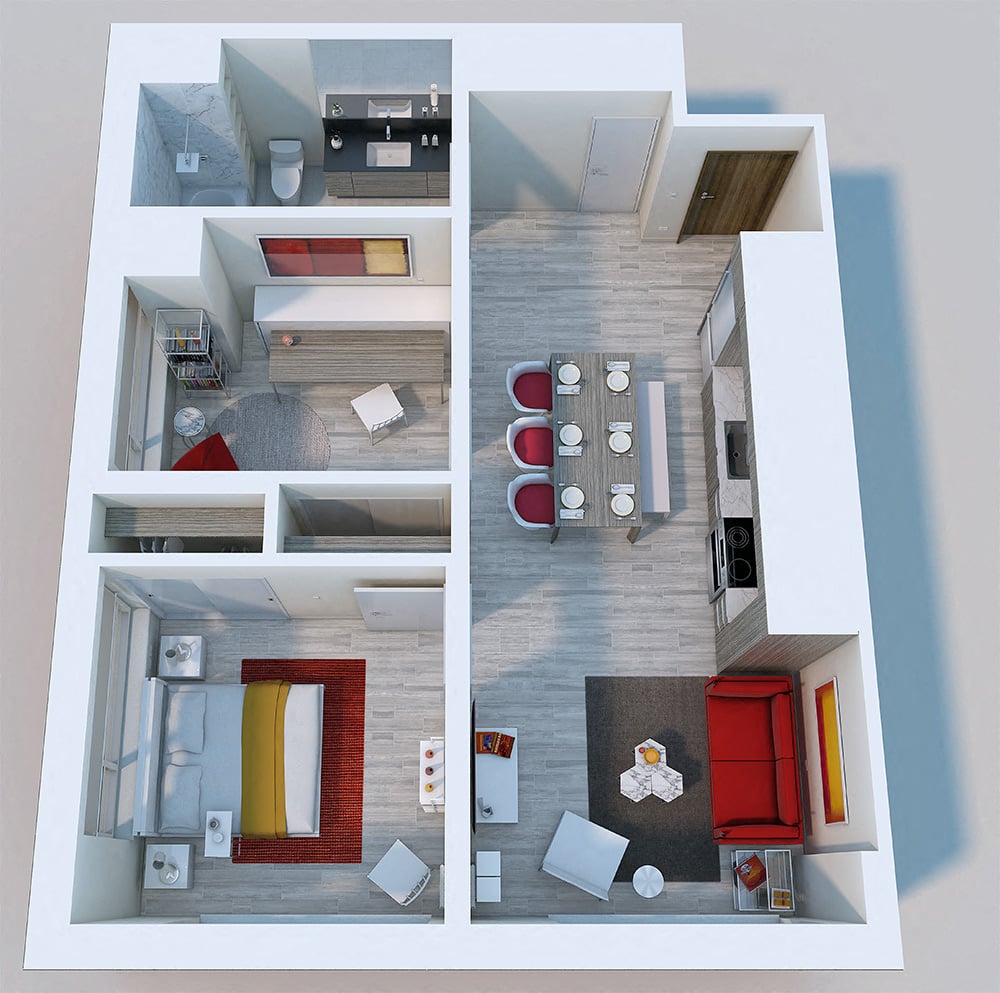 2 Bed, 1 Bath Penthouse floor plan