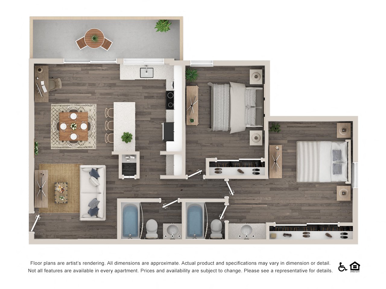 2 Bed 2 Bath floor plan