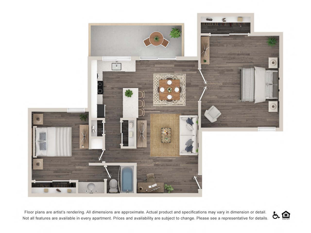 2 Beds 1 Bath floor plan