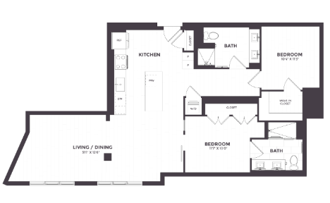 2 Bed/2 Bath JR- 02A floor plan