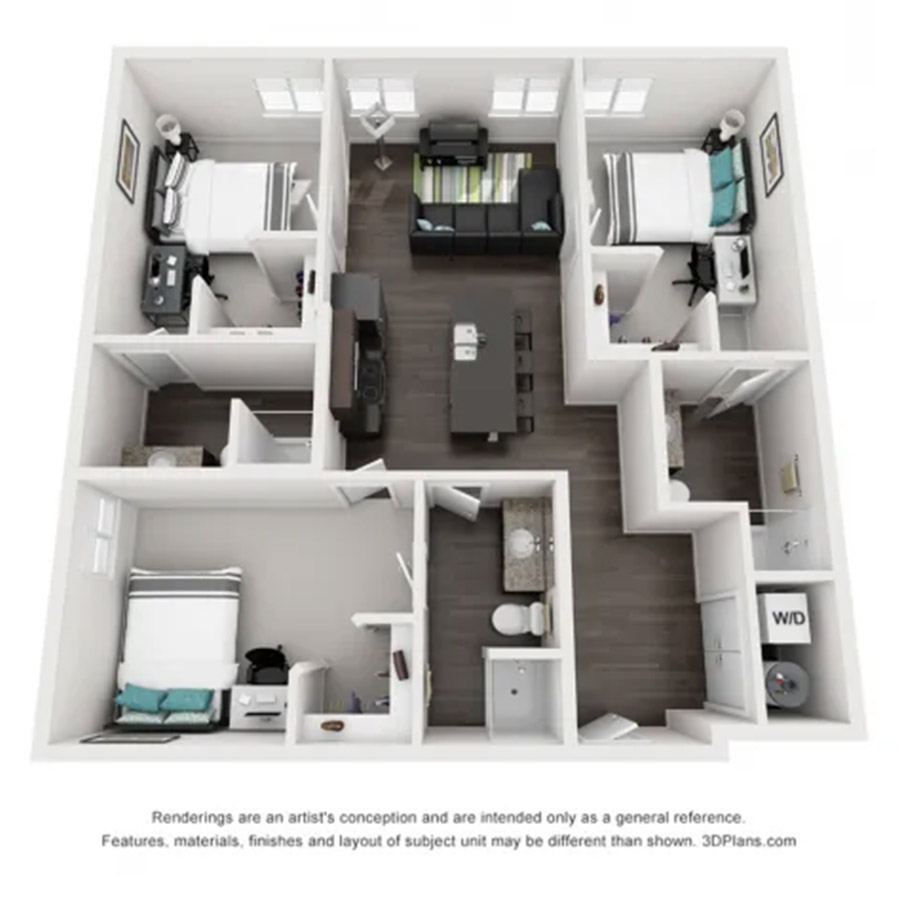 3x3 Renovated floor plan