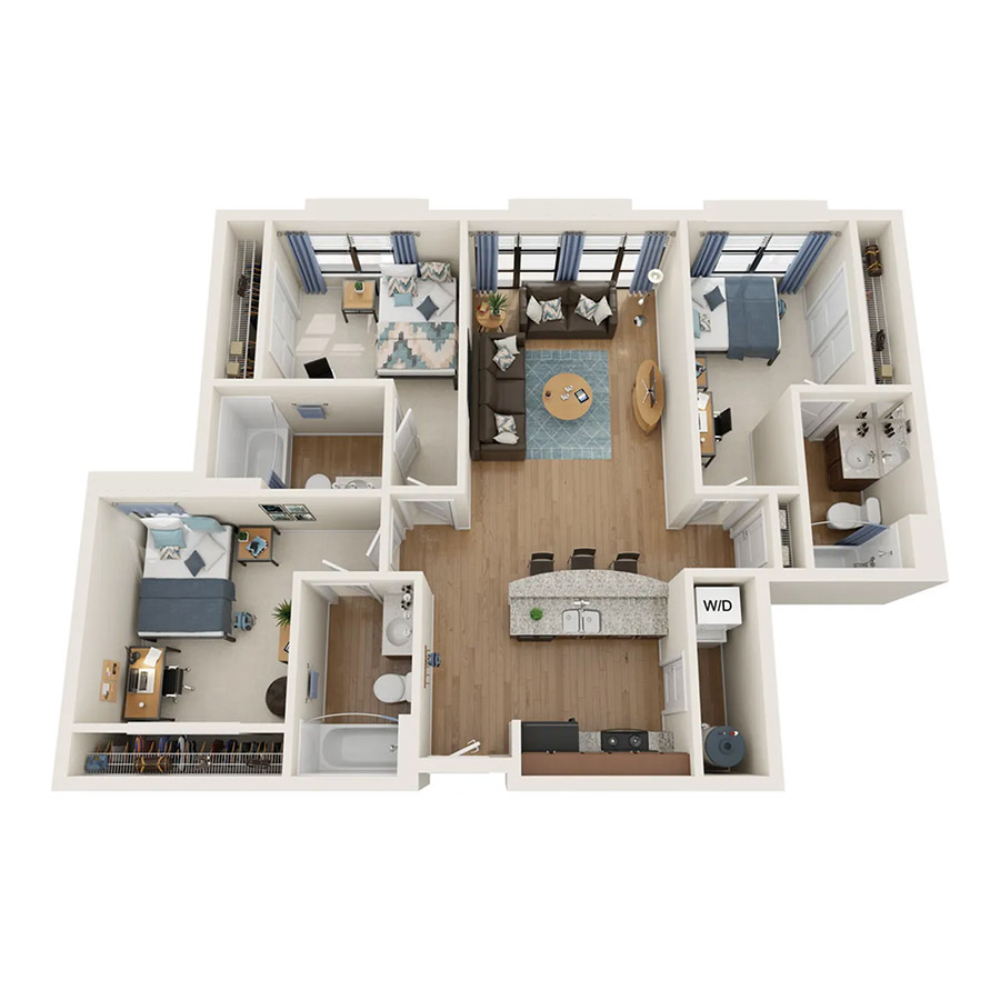 3 Bedroom - 3 Bath (3C) floor plan