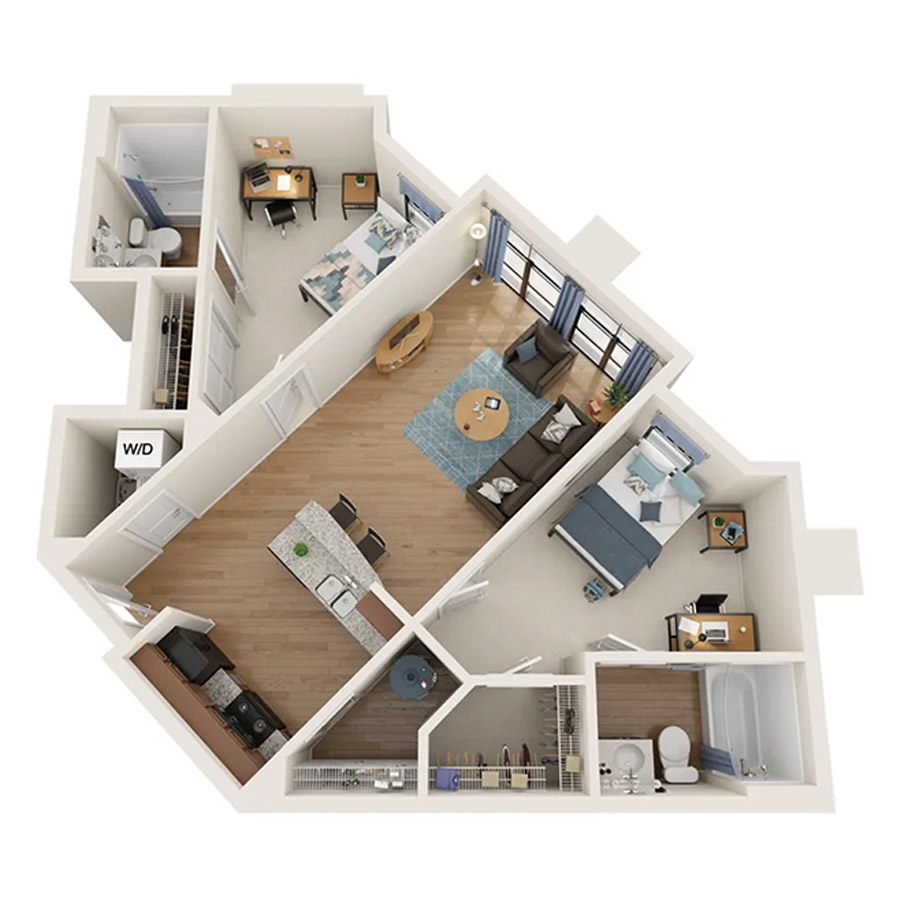 2 Bedroom - 2 Bath (2C) floor plan
