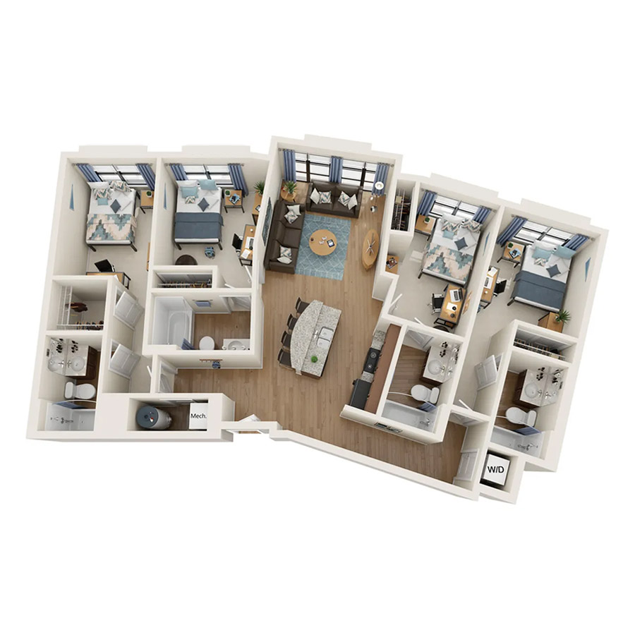 4 Bedroom - 4 Bath (4D) floor plan
