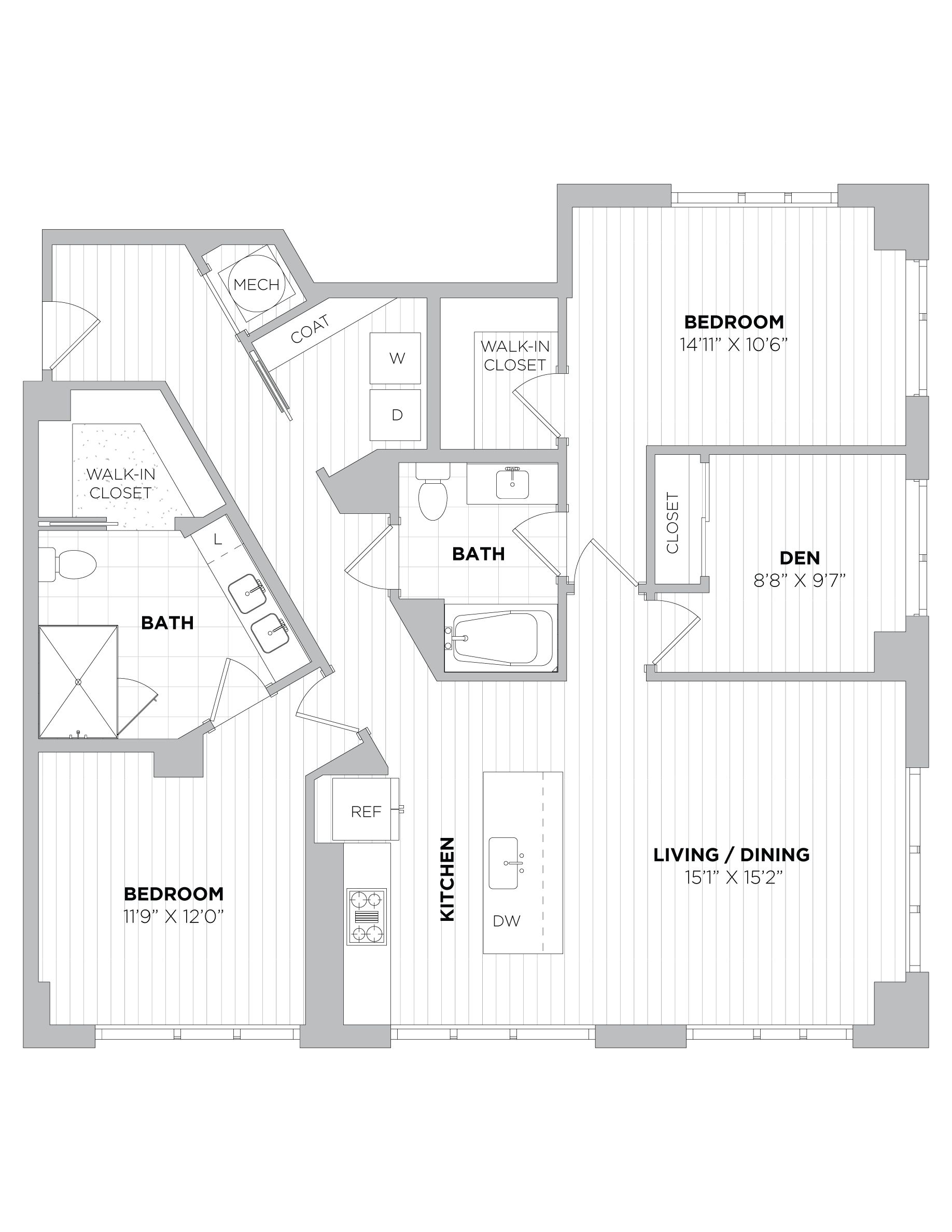 2 Bed/2 Bath Den-2E floor plan