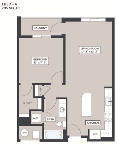 1 Bed - A floor plan