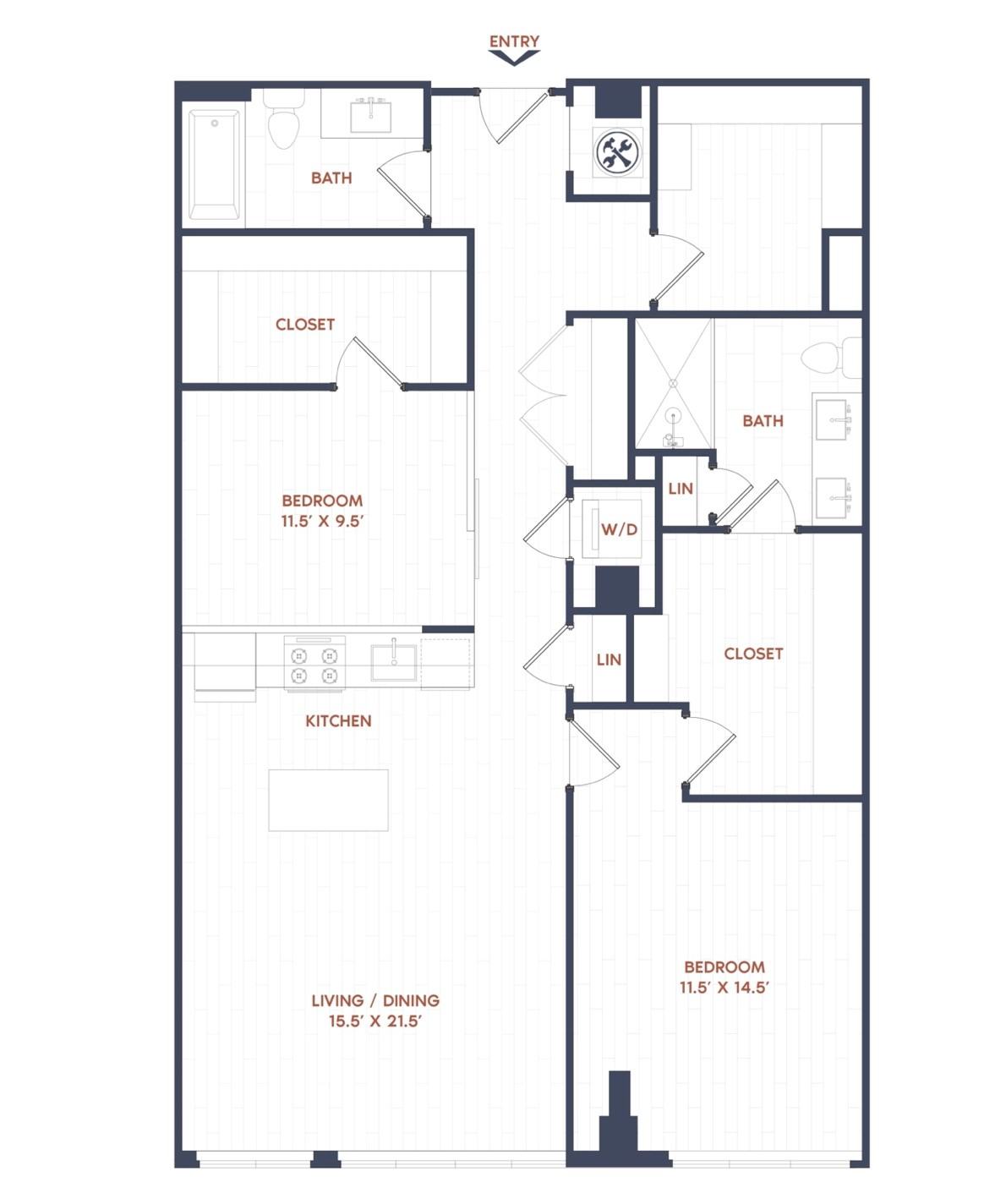 2 Bed/2 Bath-B14 floor plan