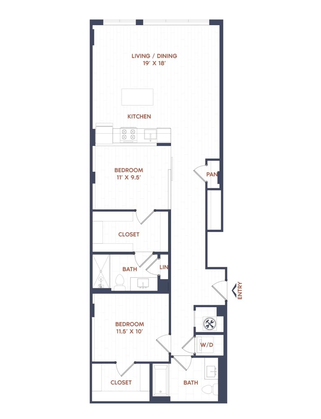 2 Bed/2 Bath-B13 floor plan