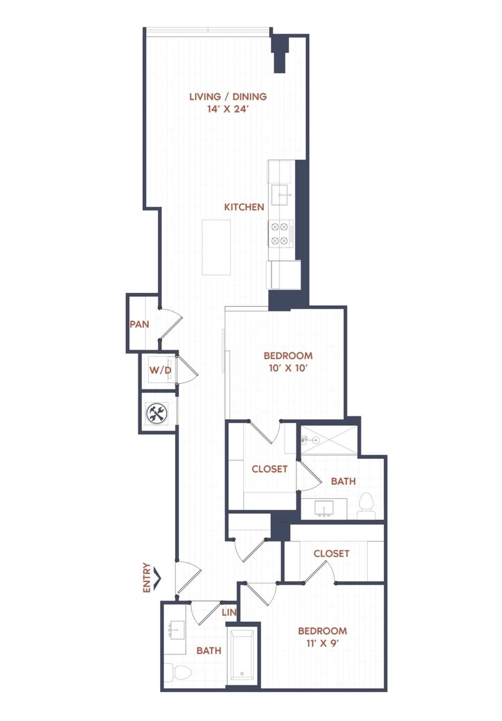 2 Bed/2 Bath-B03 floor plan