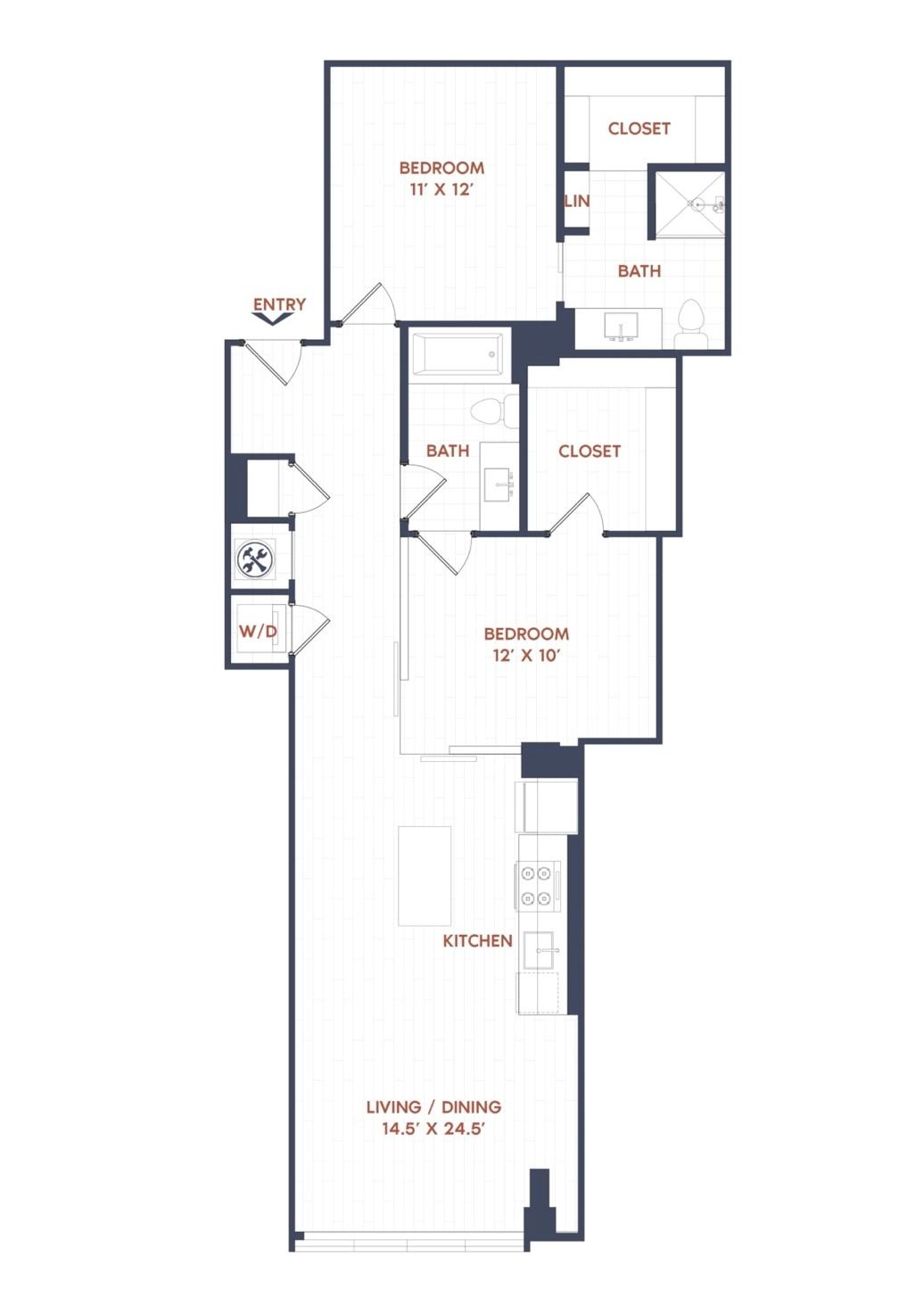2 Bed/2 Bath-B10 floor plan