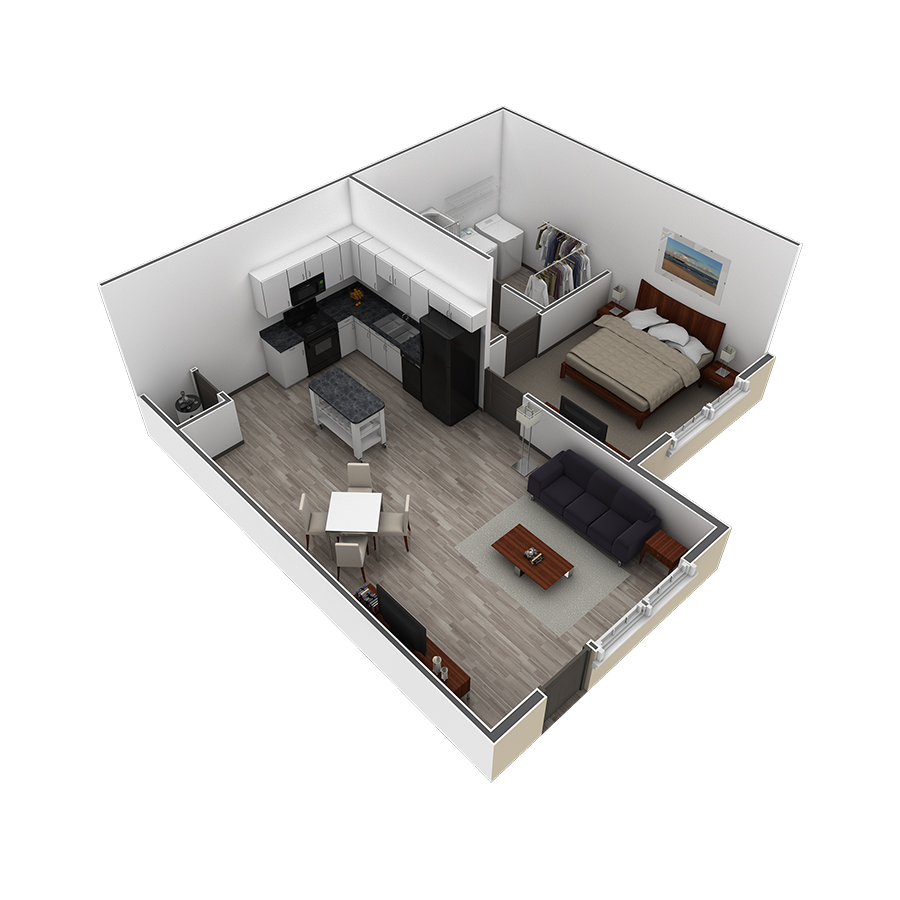 1 BR Retreat Courtyard floor plan