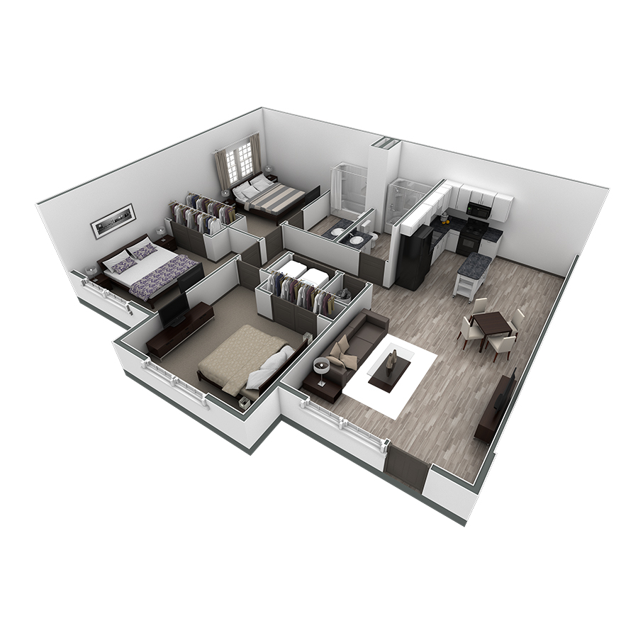 3-2 BR Retreat Courtyard floor plan