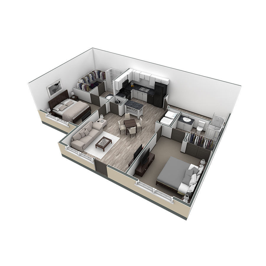2-2 BR Retreat Courtyard floor plan