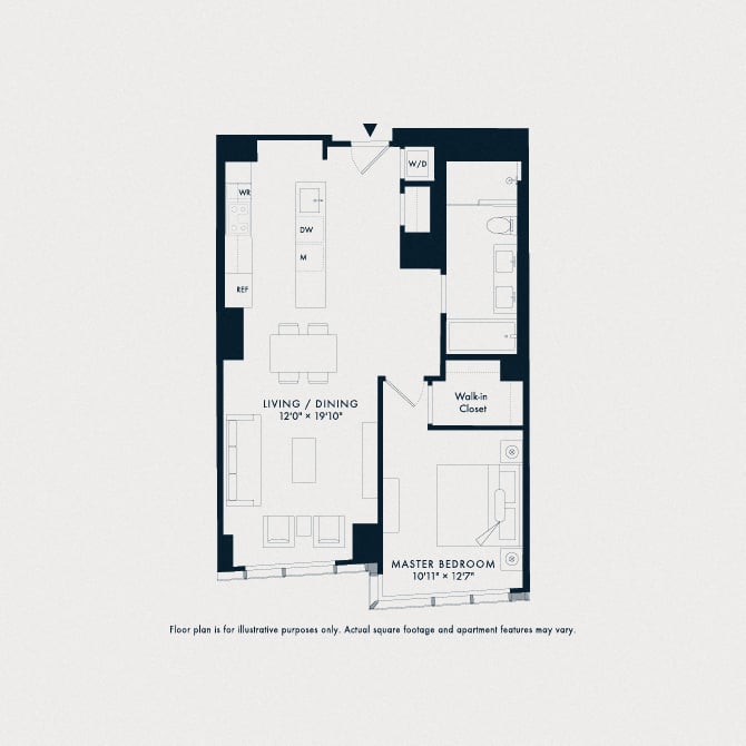 Rendering of the Waterline 2: A18 floor plan with 1 bedroom[s] and 1 bathroom[s] at Waterline Square