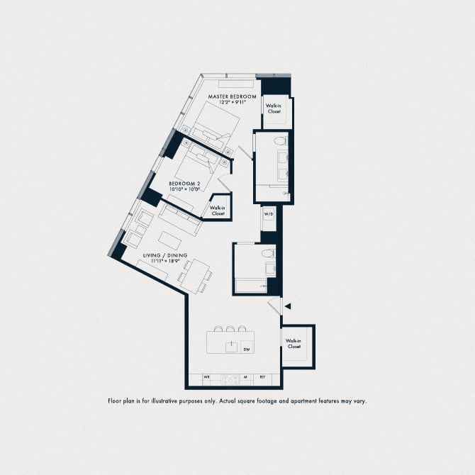 Rendering of the Waterline 2: B10 floor plan with 2 bedroom[s] and 2 bathroom[s] at Waterline Square